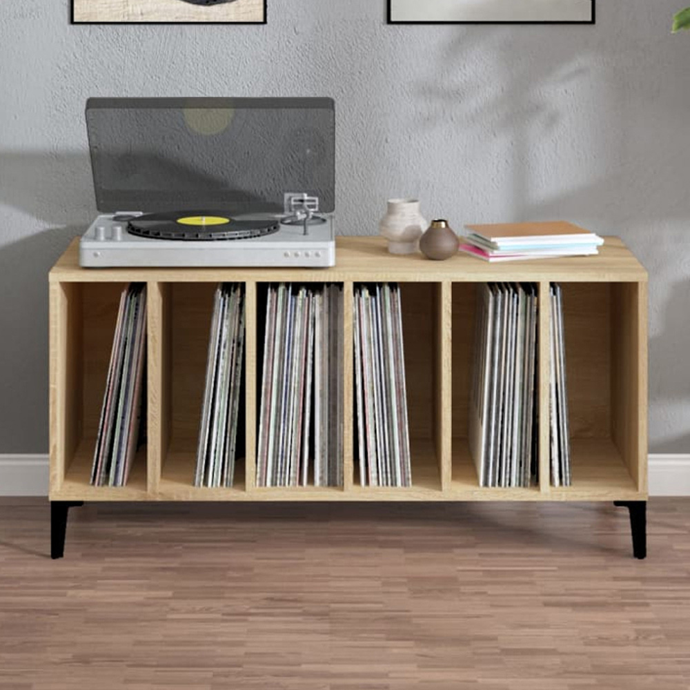 vidaXL 6 Shelf Sonoma Oak Record Cabinet Image 1