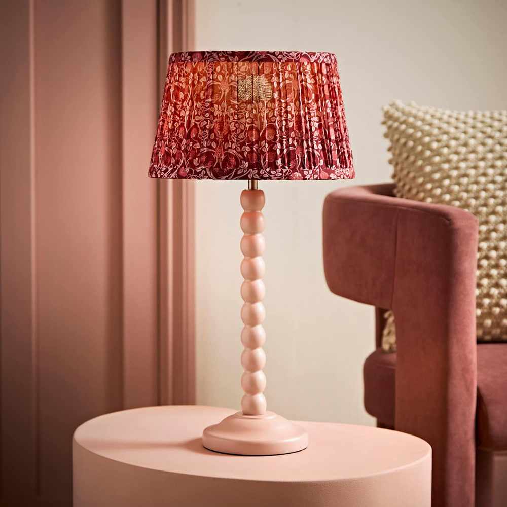 ValueLights Bobble Burgundy Pleated Shade Pink Wooden Table Lamp with Bulb Image 6