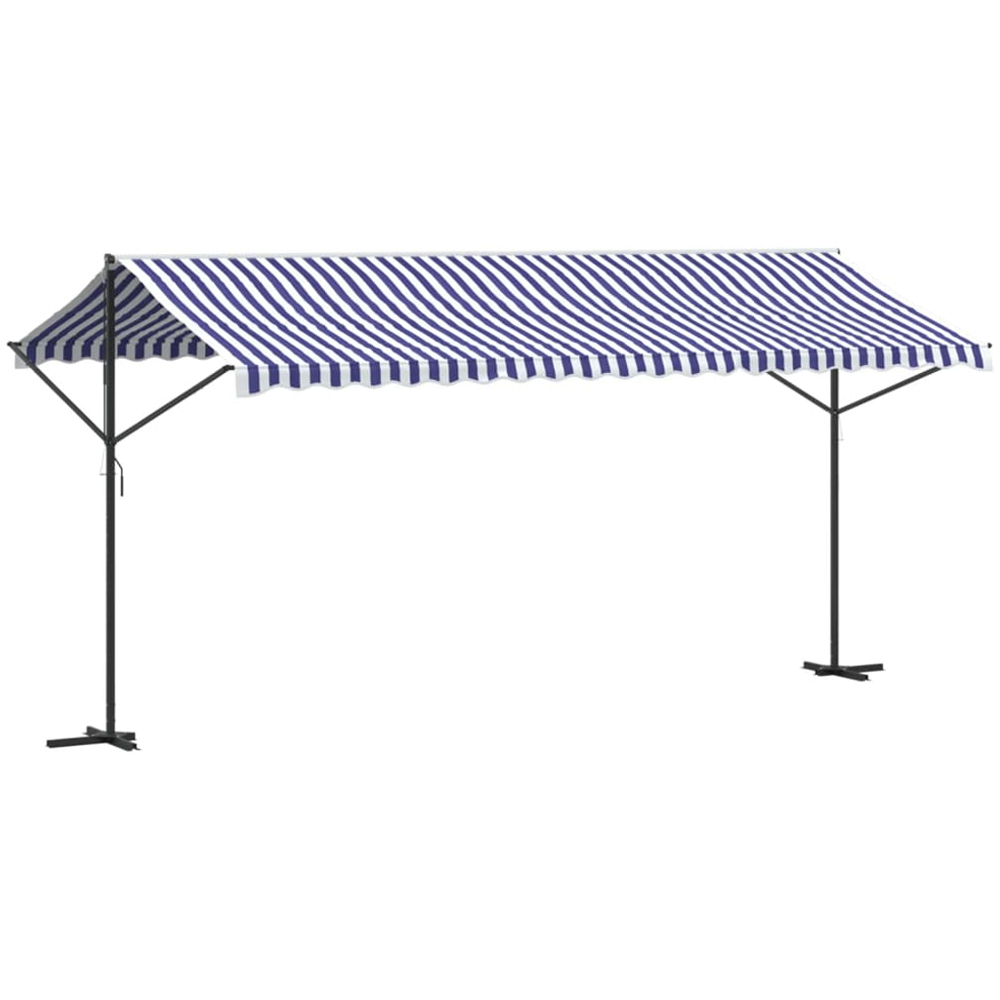 vidaXL Blue and White Retractable Free Standing Awning with Handle Crank 5 x 3m Image 2