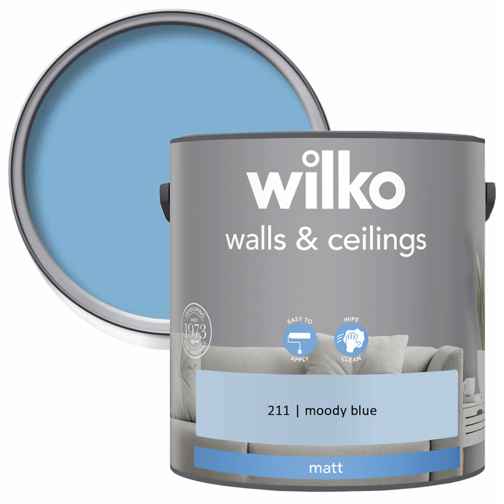 Wilko Walls & Ceilings Moody Blue Matt Emulsion Paint 2.5L Image 1