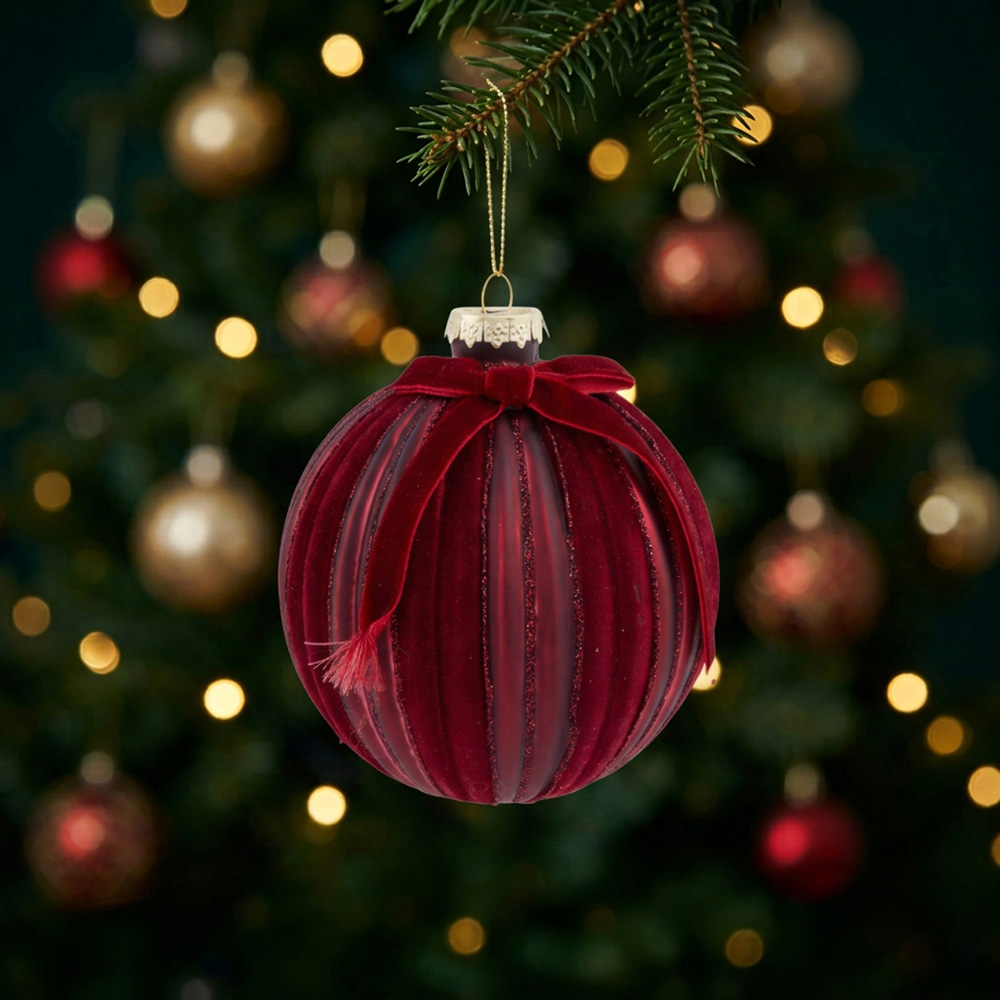 Glitter Flocked Bow Bauble Image 4