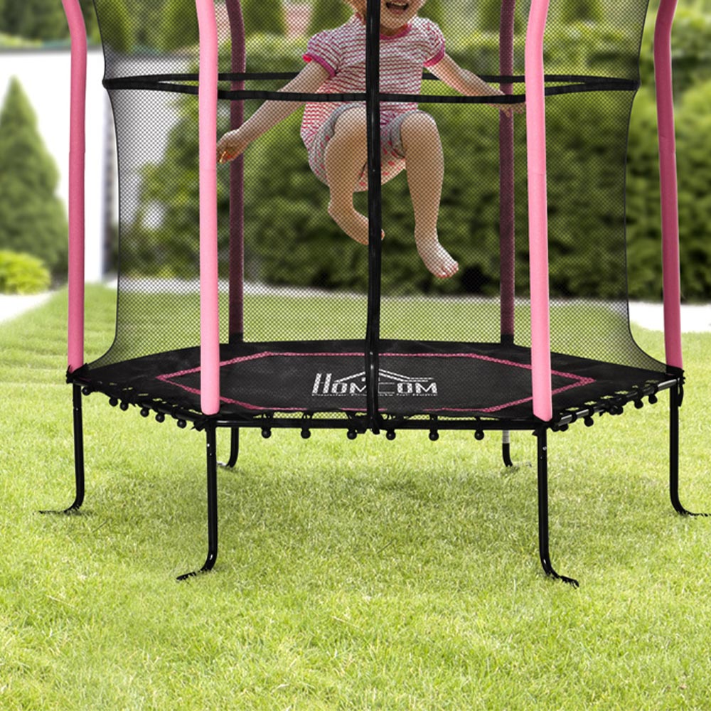 HOMCOM Kids Trampoline with Safety Enclosure Net Pink Image 2