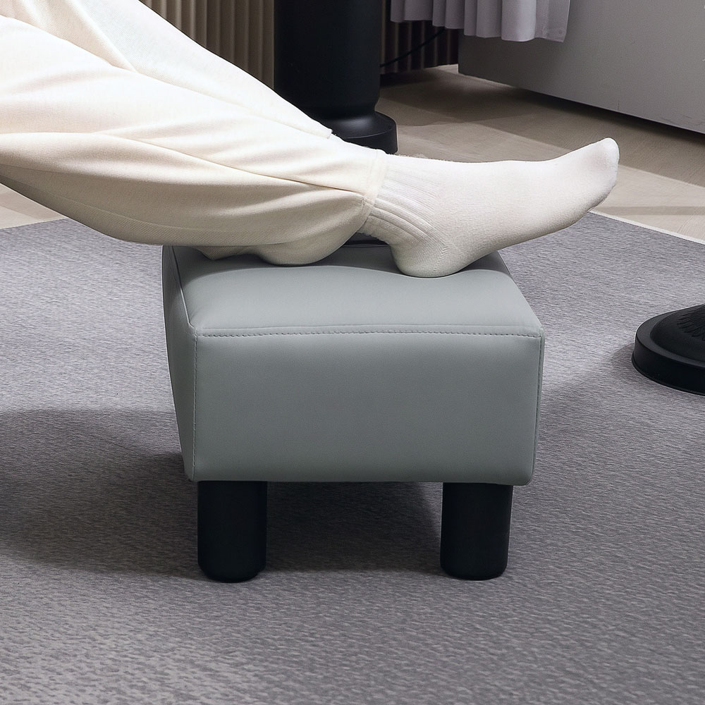 HOMCOM Grey Faux Leather Footstool Image 4