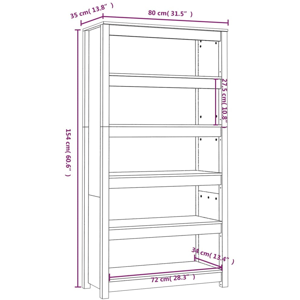 vidaXL 5 Shelf Black Solid Pine Wood Bookcase Image 9