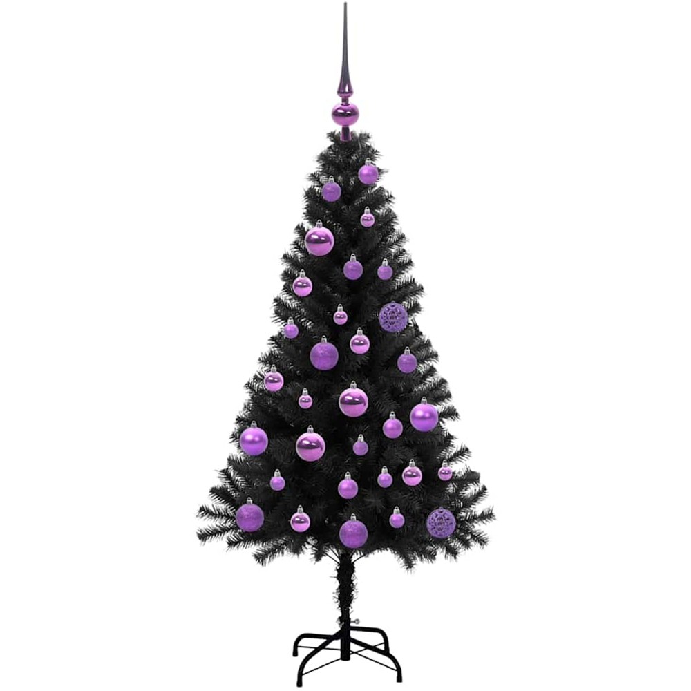 vidaXL Pre-Lit Lilac Baubles Black Artificial Christmas Tree 4ft Image 4