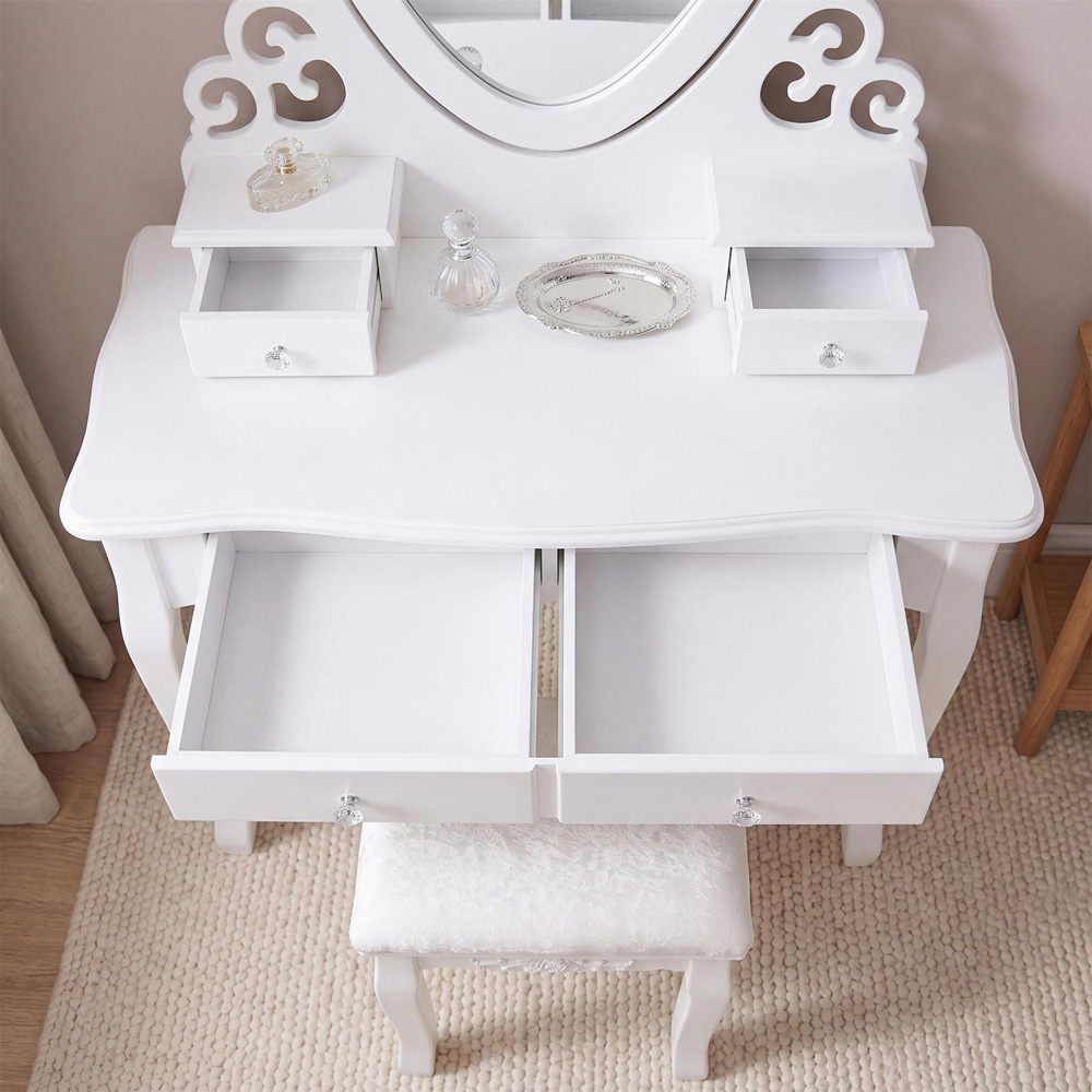 Portland 4 Drawer White Dressing Table Set with Mirror Image 3
