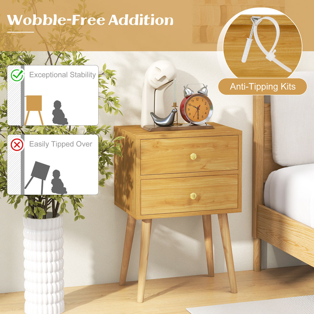 Costway 2 Drawer Natural Wooden Nightstand Image 6
