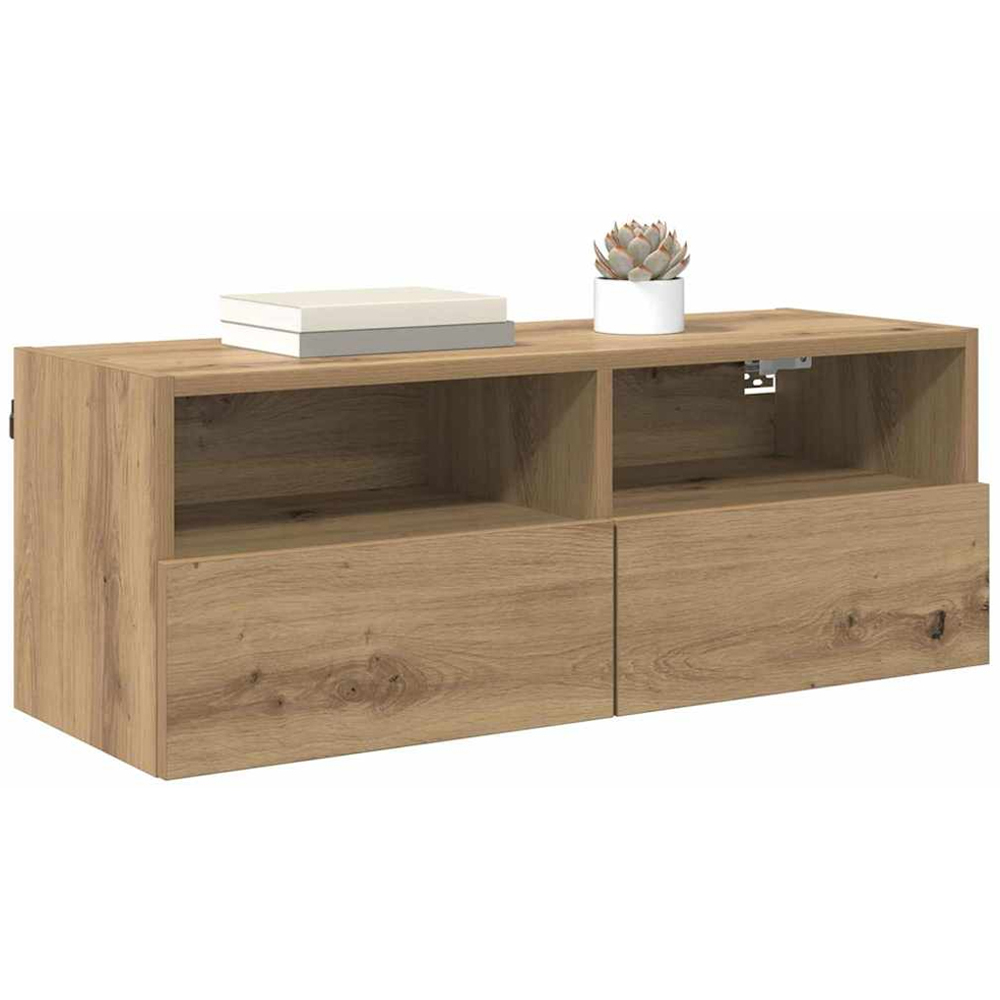vidaXL 2 Door 2 Shelf Artisan Oak Wide Wall Mounted TV Unit Image 3