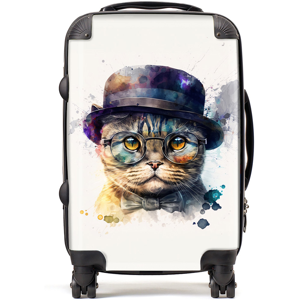 Warren Reed Designer Cabin Splashart Scottish Fold Cat with Glasses Suitcase Image 1