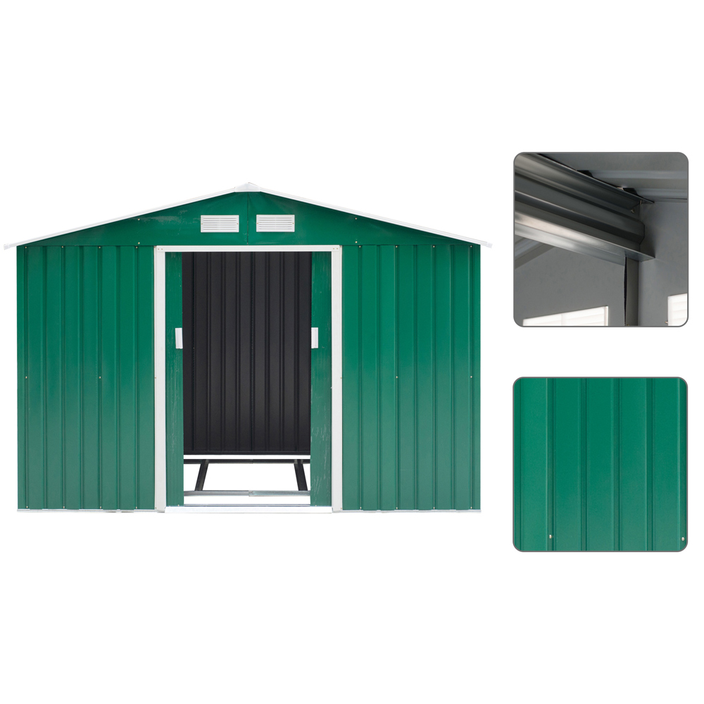 Outsunny 9 x 6.4ft Apex Double Sliding Door Metal Garden Shed Image 5