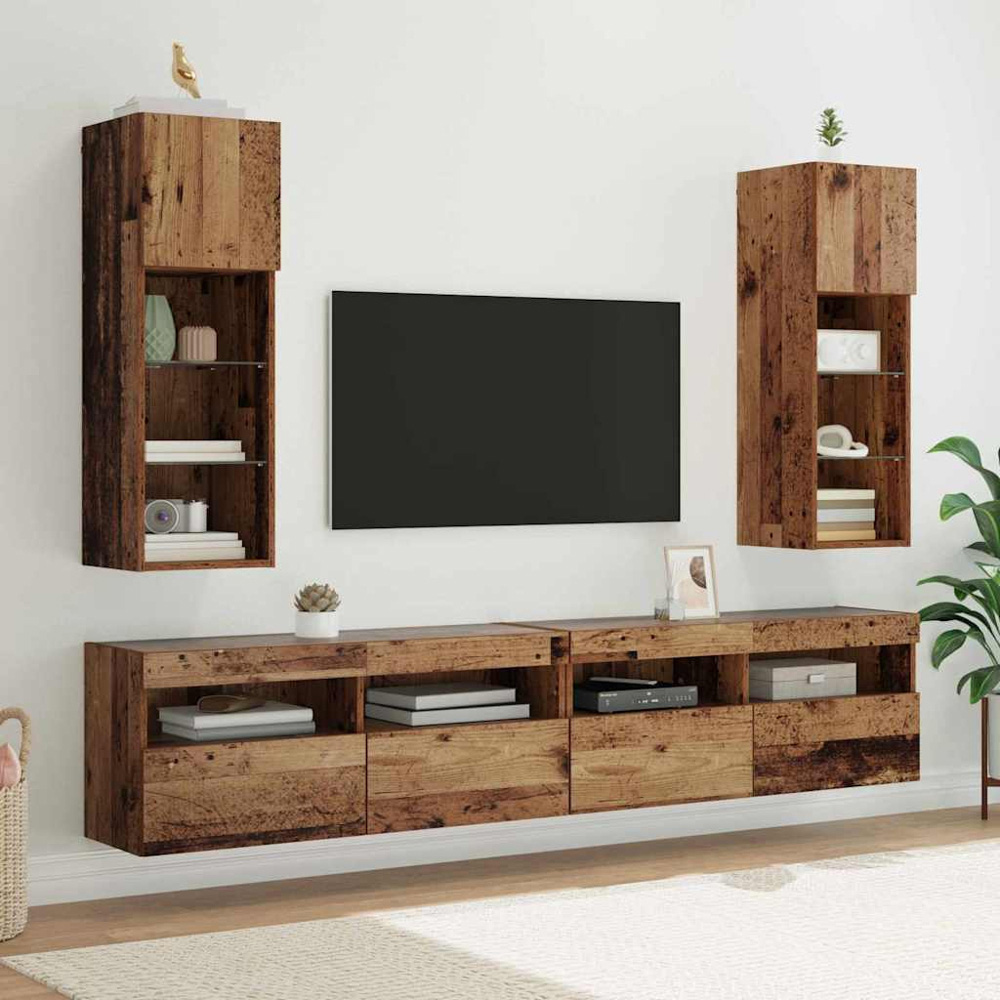 vidaXL Single Door 3 Shelf Old Wood Wall Mounted LED TV Unit Image 8