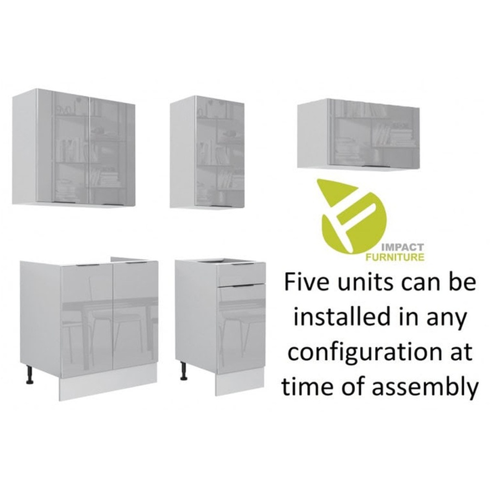Impact Furniture Star Light Grey Gloss Kitchen Cabinet Set of 5 Image 3