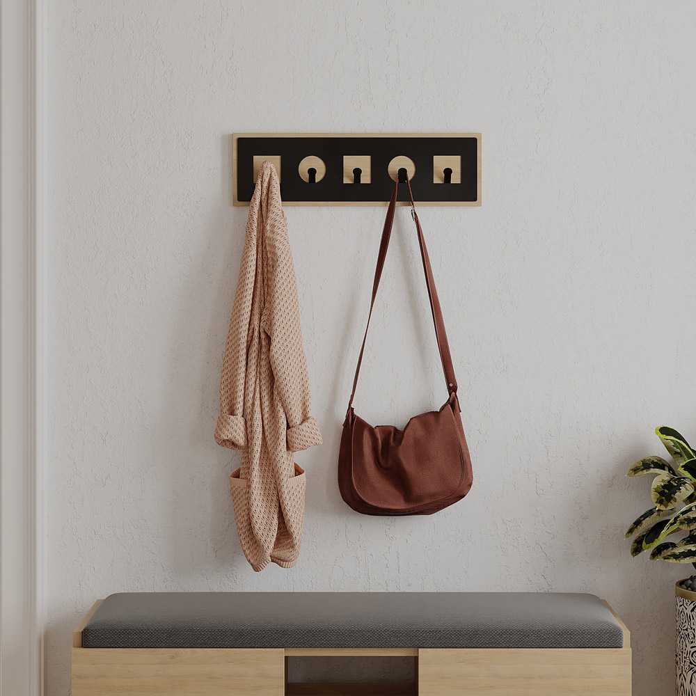Decortie Icon 5 Metal Hook Oak Modern Wall Hanger Image 2