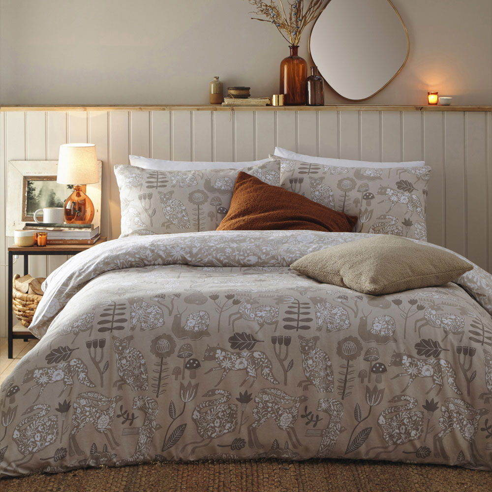 furn. Nook Single Greige Brushed Cotton Duvet Set Image 4