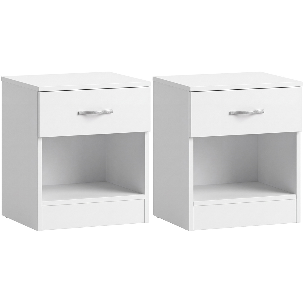Vida Designs Riano Single Drawer Single Shelf White Melamine Finish Bedside Table Set of 2 Image 2