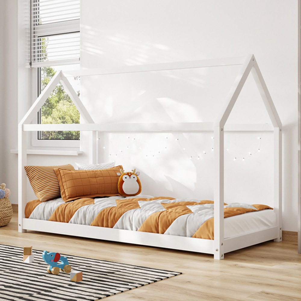 Flair Single White Wooden Play House Bed Frame Image 1