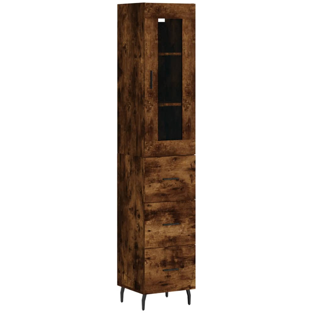 vidaXL Single Glass Door 3 Drawer Smoked Oak Highboard Image 2