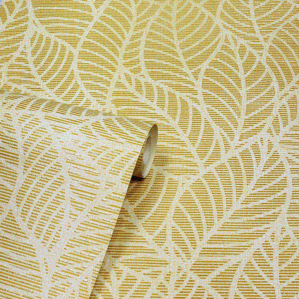 Arthouse Leaf Lines Ochre Wallpaper Image 2
