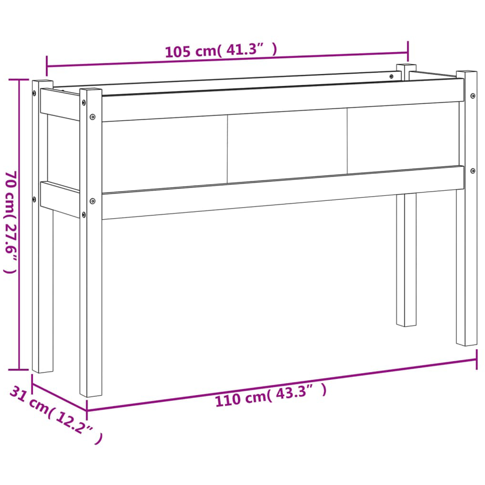 vidaXL White Pine Wood Garden Planter with Legs 70 x 110 x 31cm Image 9
