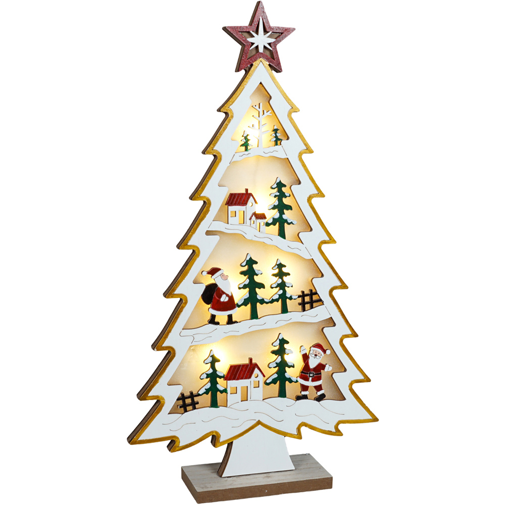 Xmas Haus Multicolour LED Light-Up Wooden Christmas Village Tree Scene Image 2