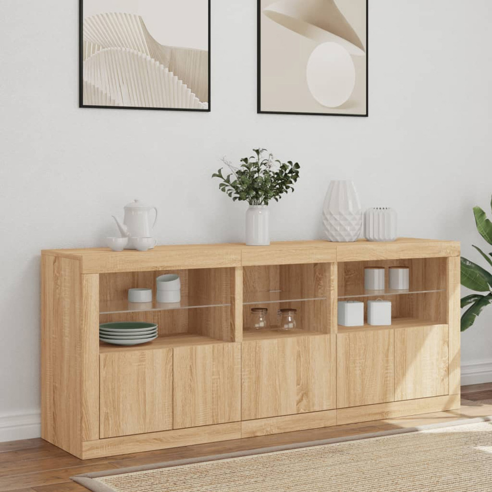 vidaXL 5 Door 6 Shelf Sonoma Oak Large Sideboard with LED Lights Image 3