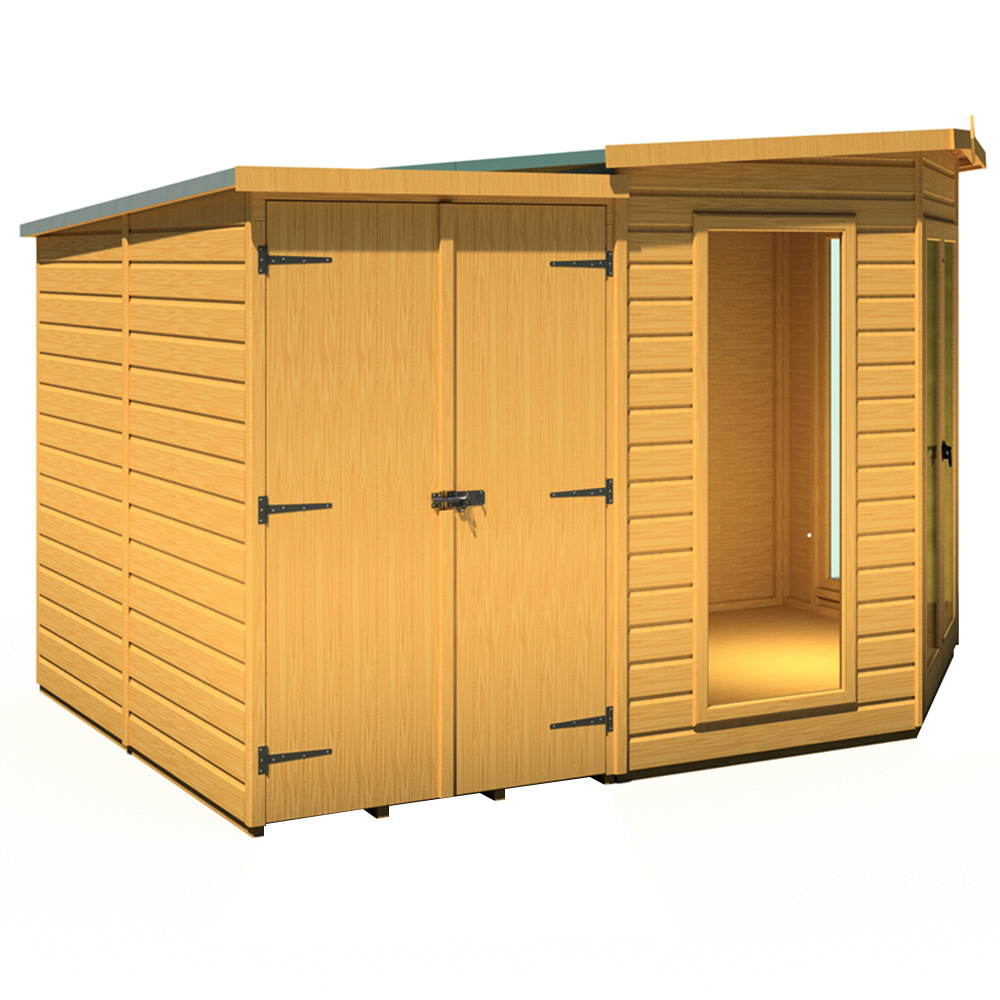 Shire Barclay 8 x 12ft Double Door Corner Summerhouse with Side Shed Image 1