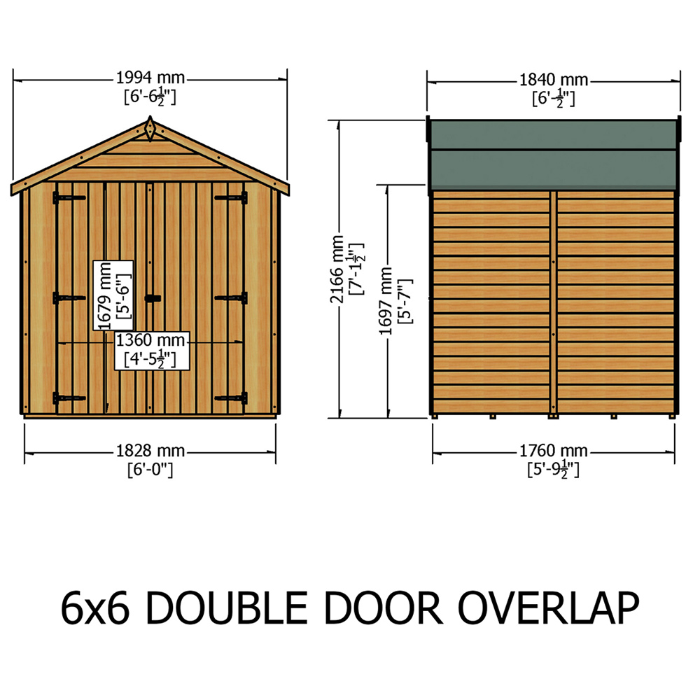 Shire 6 x 6 ft Double Door Dip Treated Overlap Shed Image 3
