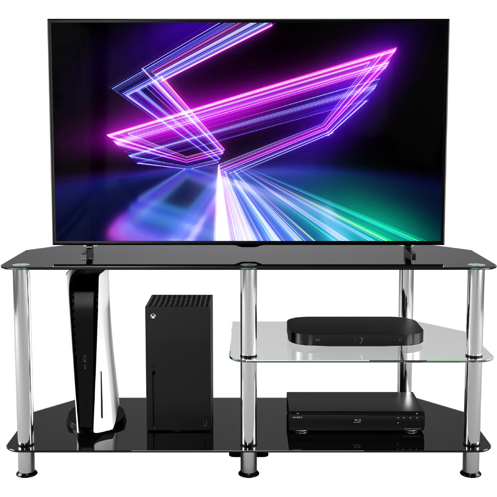 AVF Classic 3 Shelf Black Glass and Chrome Corner TV Stand Image 3