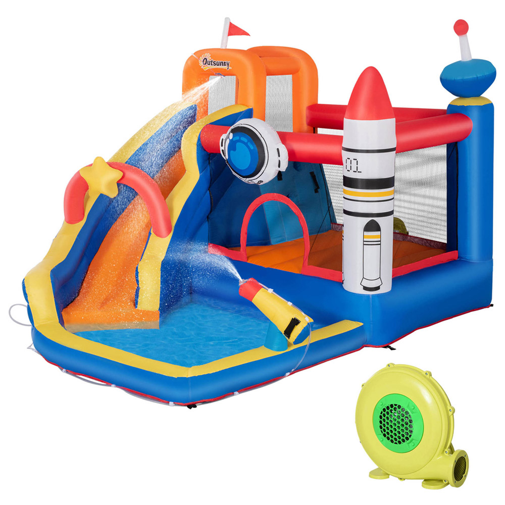 Outsunny Kids 5 in 1 Space Style Bouncy Castle Image 1