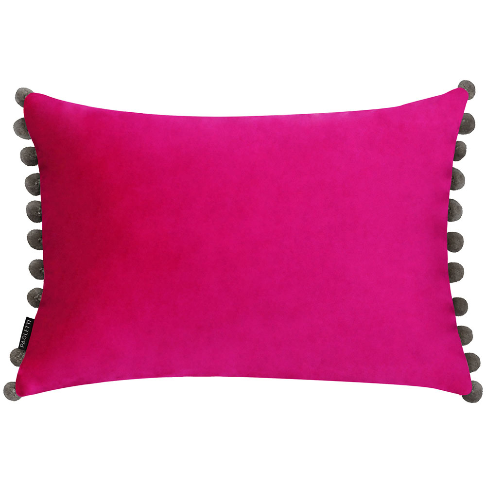 Paoletti Fiesta Magenta Grey Pom Pom Velvet Cushion Image 1