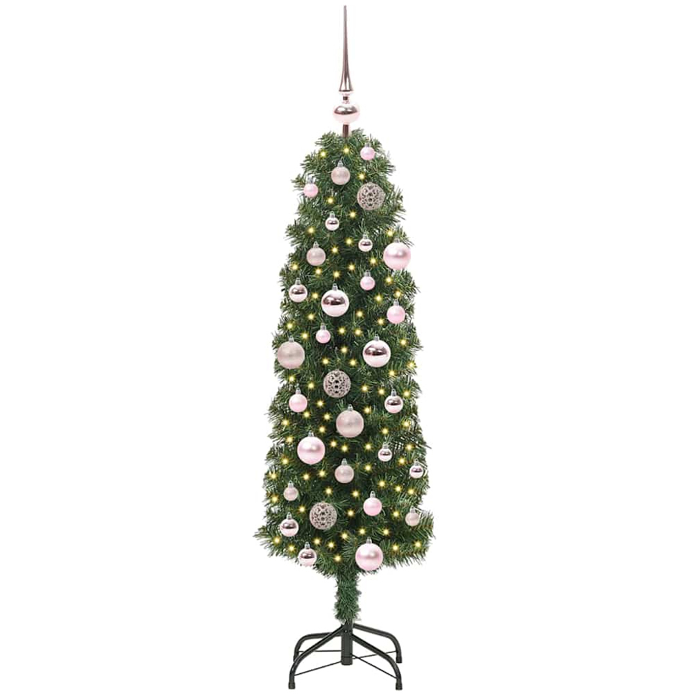 vidaXL Green Artificial Christmas Tree with Pinecones LEDs Pink Decoration Ornaments 4ft Image 1