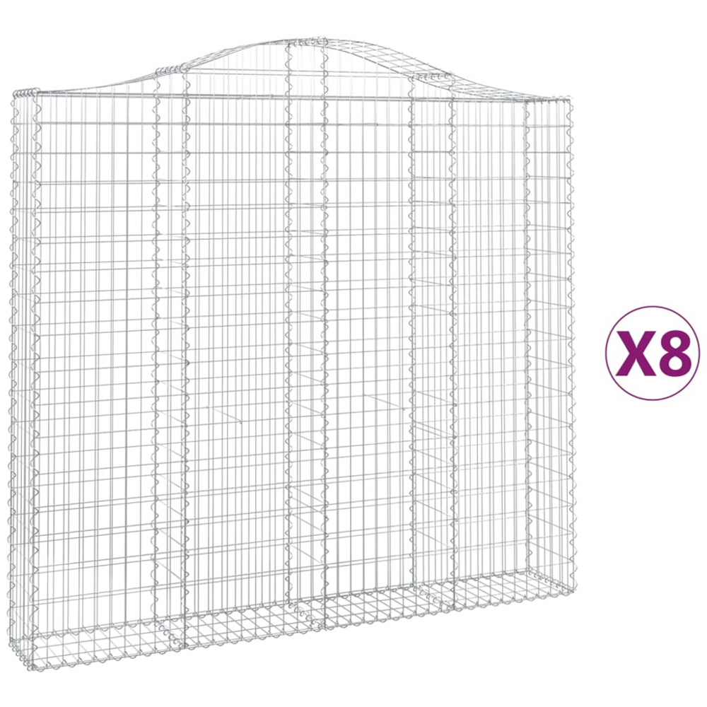 vidaXL Silver Galvanised Iron Arched Gabion Basket 200 x 30 x 180/200cm 8 Pack Image 2