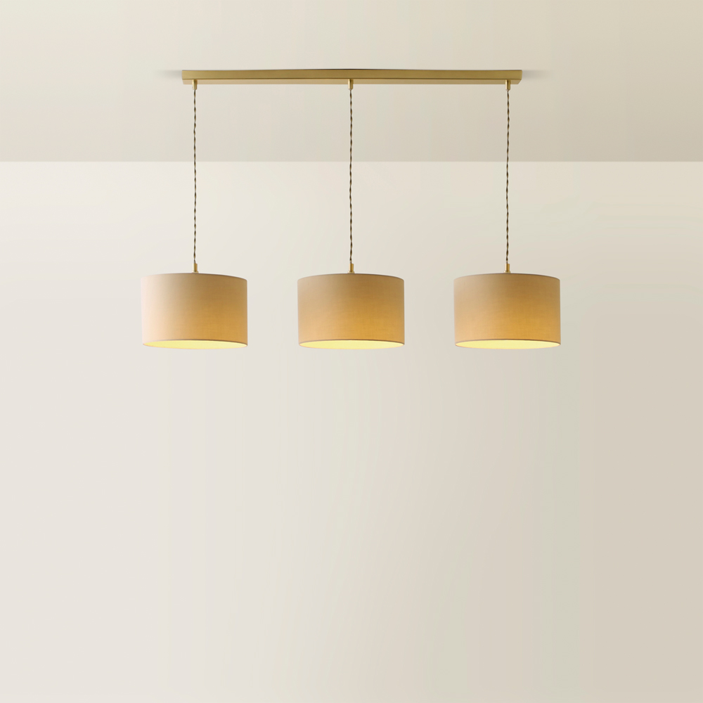 ValueLights Reni Cream Drum Shade 3 Drop Bar Gold Diner LED Ceiling Pendant Light Image 5