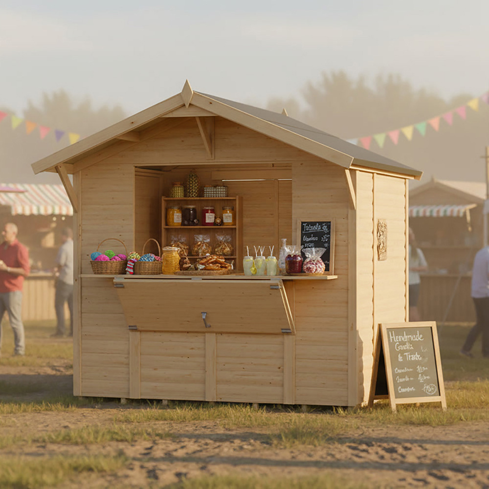 Rowlinson Bertilo 8 x 6ft Natural Loglap Apex Market Stall with Fold-Down Serving Counter Image 6