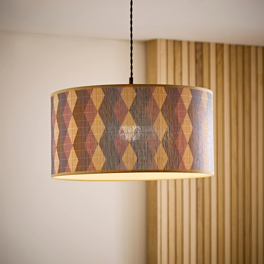 ValueLights Lori Diamond Print Bamboo Drum Easy Fit Ceiling Light Lamp Shade 45cm Image 5
