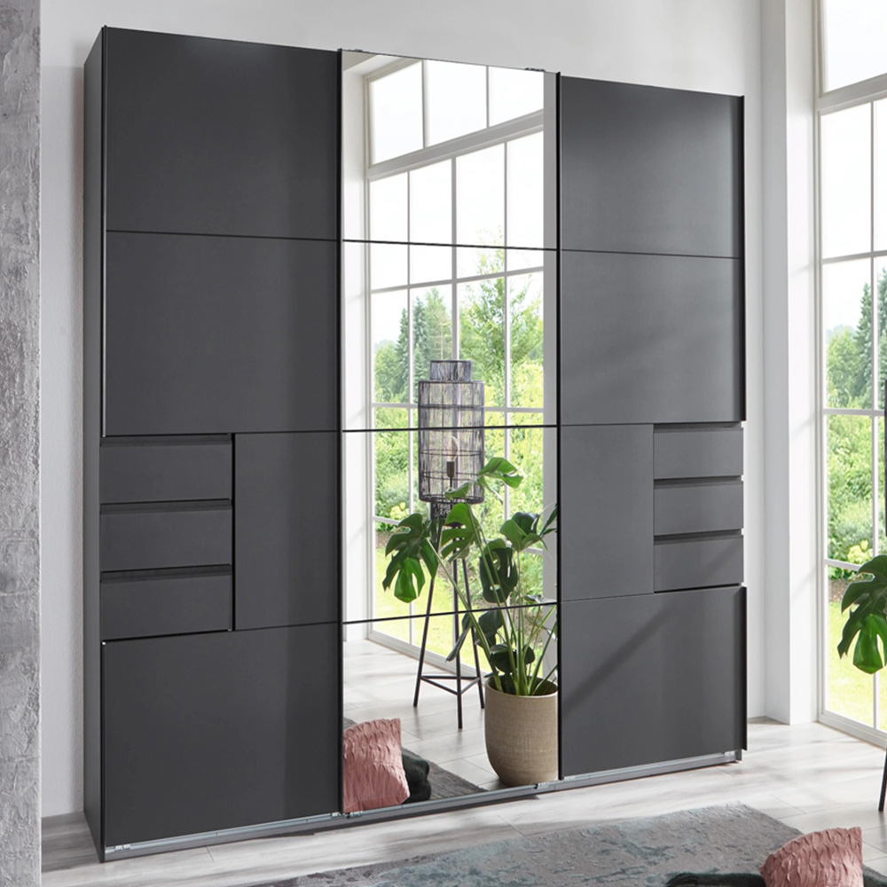 TJ'S Divac 3-Section Black Mirrored Sliding Wardrobe Image 1