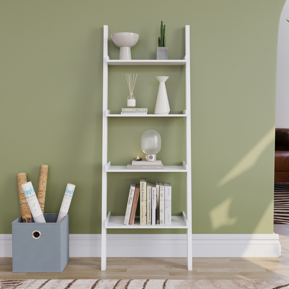 Vida Designs York 4 Shelf White Ladder Bookcase Image 3