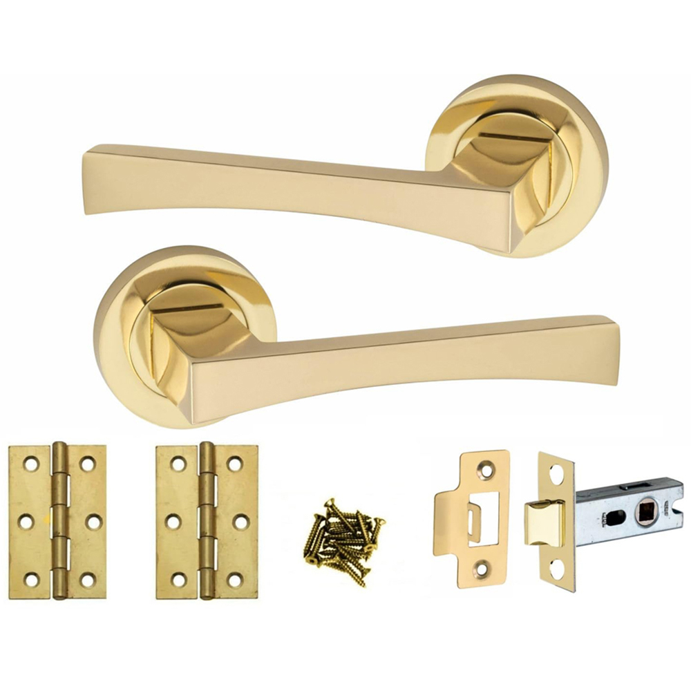 Golden Grace Electro Brass Wave Latch Handles Set 52mm 4 Pack Image 2