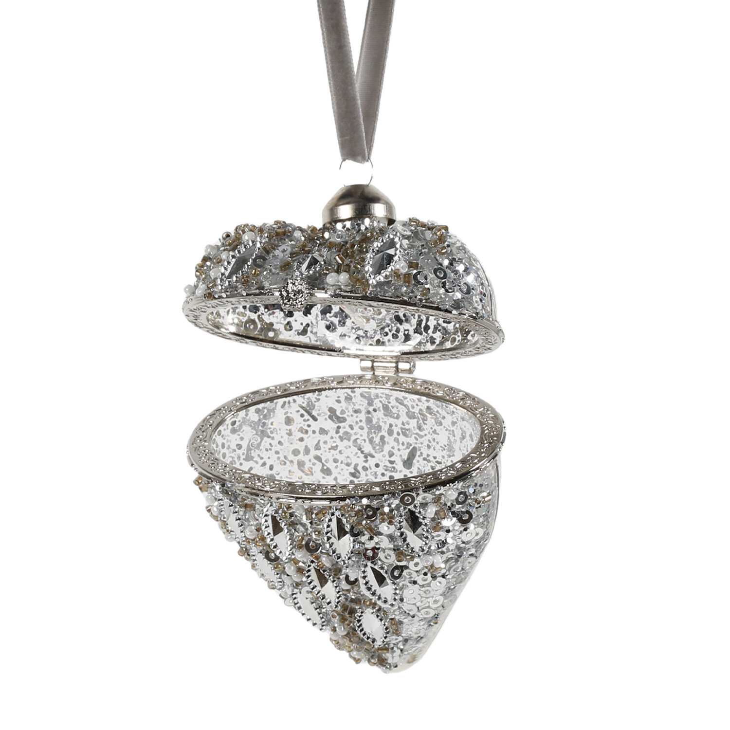 Chic Noir Silver Jewelled Heart Bauble with Compartment Image 2