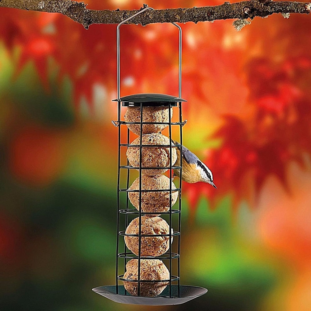 Happy Beaks Supa Premium Steel Suet Fat Ball Hanging Bird Feeder with Tray Image 2
