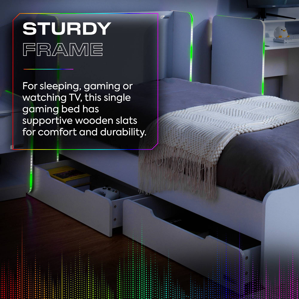 X Rocker Electra Single White RGB LED Gaming Bed with Storage and Neo Motion Sync App Control Image 6