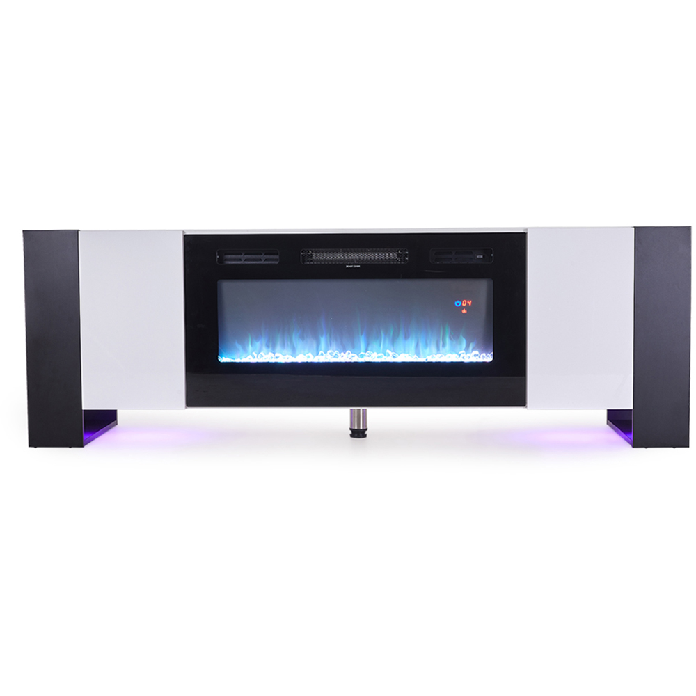 Living and Home 2 Door White and Black Electric Fireplace TV Stand with Remote Control Image 2