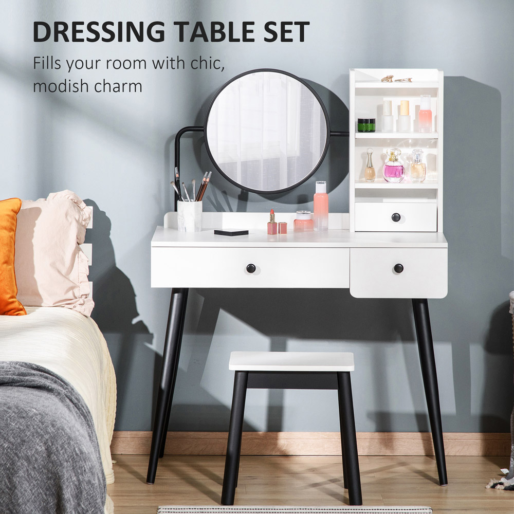 Portland White Dressing Table Set with Mirror Image 4