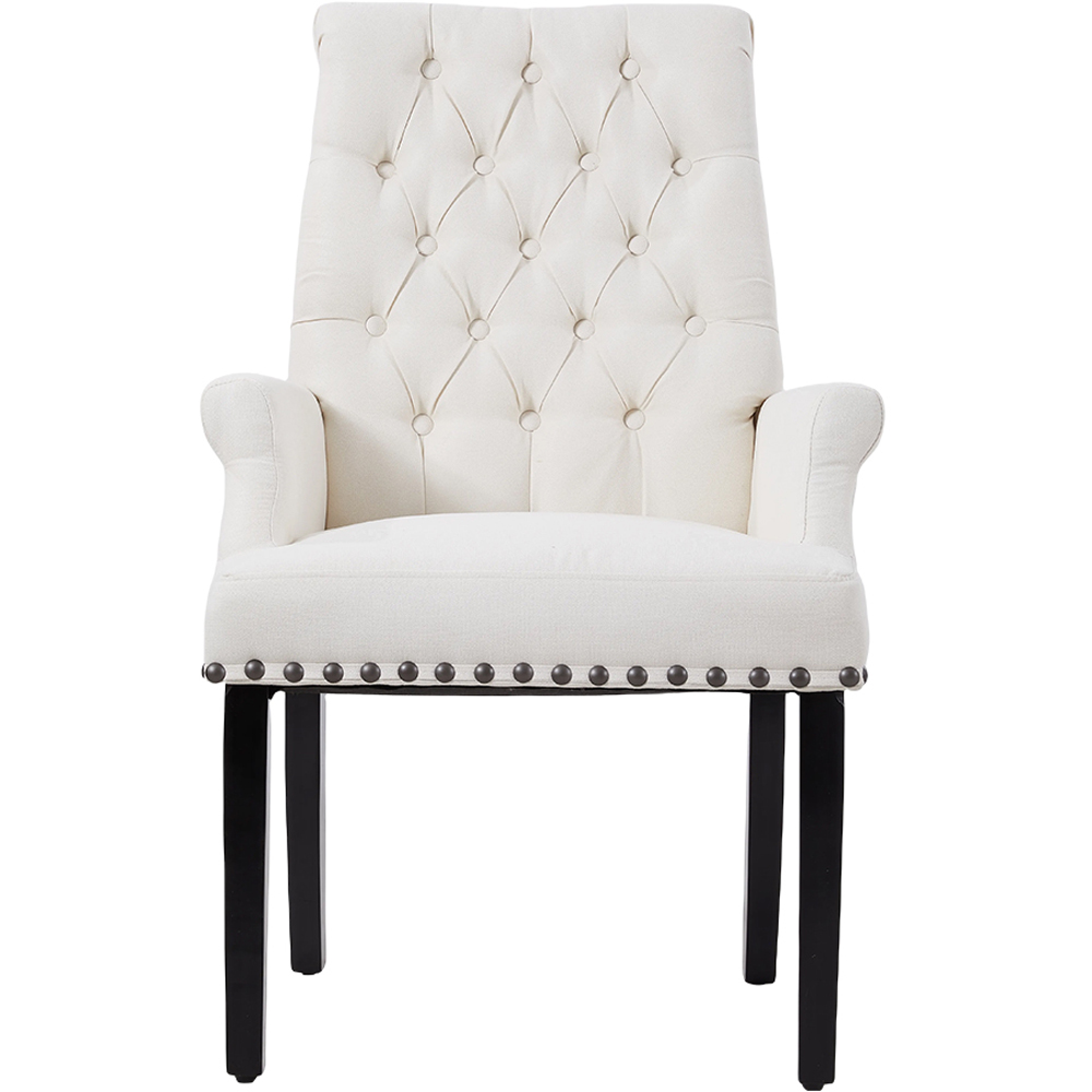 Living and Home Beige White Vintage Nailhead Tufted Dining Chair Image 2