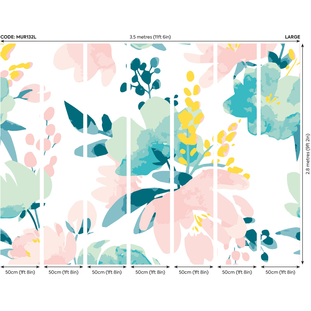 Origin Murals Watercolour Flora Pink Wall Mural Image 3