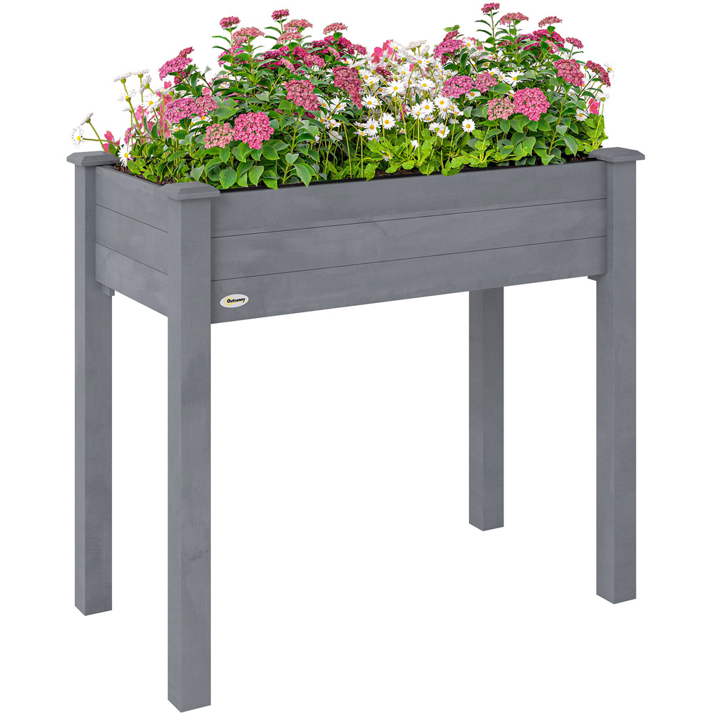 Outsunny Dark Grey Garden Wooden Flower Raised Bed Image 1