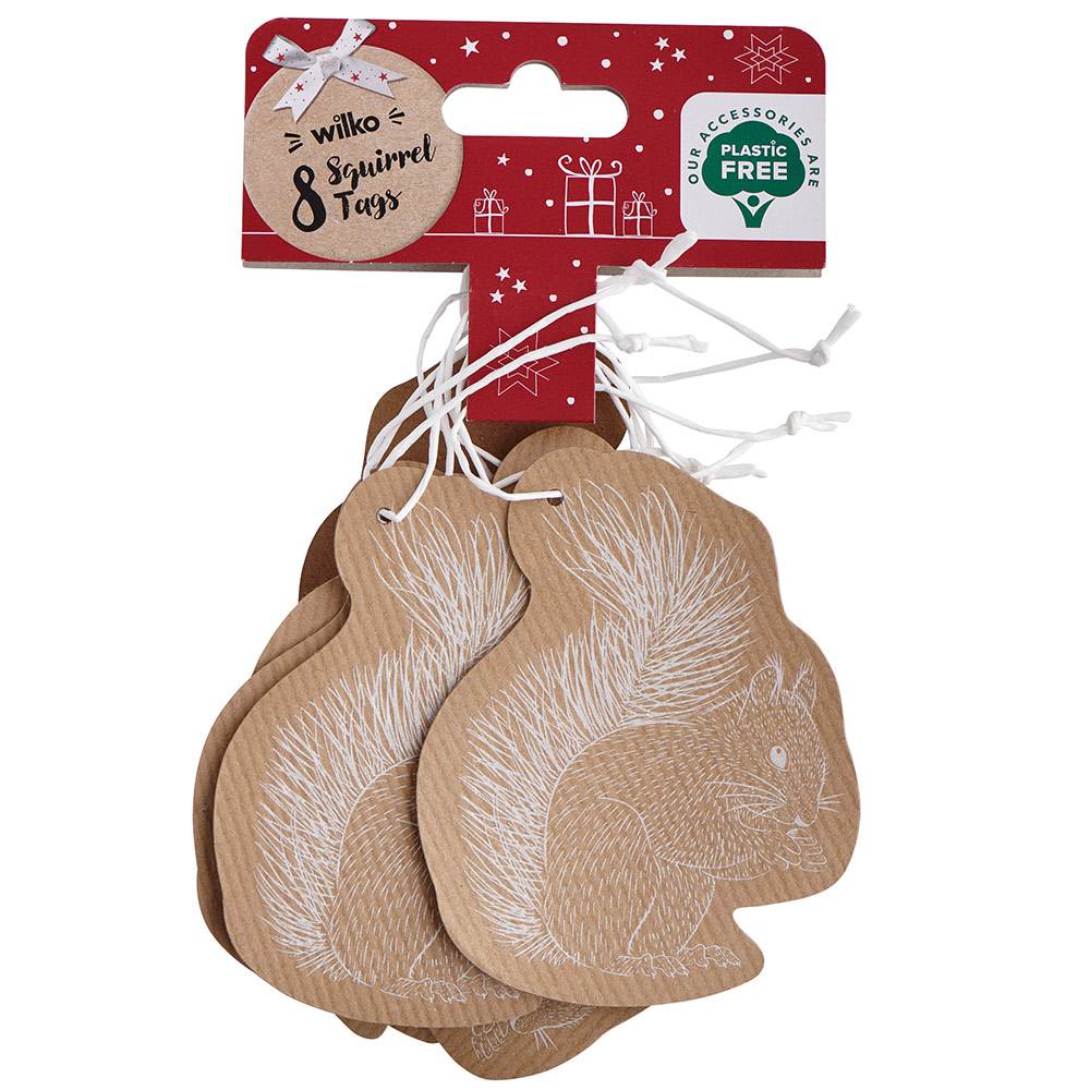 Wilko Winter Fables Kraft Squirrel Tags 8 Pack Image 1