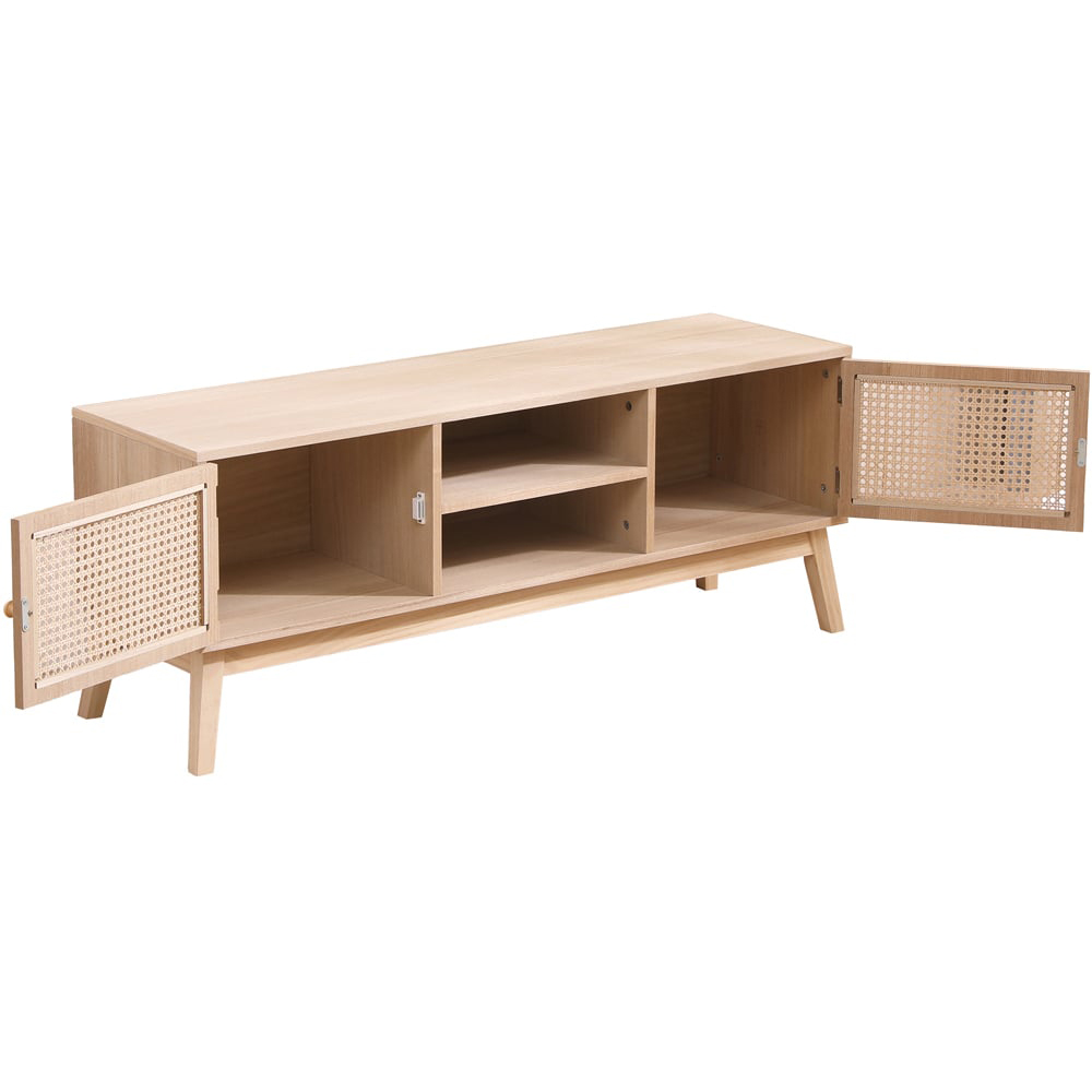 FurnitureHMD 2 Door 2 Shelf Rattan Weaving TV Unit with Pine Wood Legs Image 3