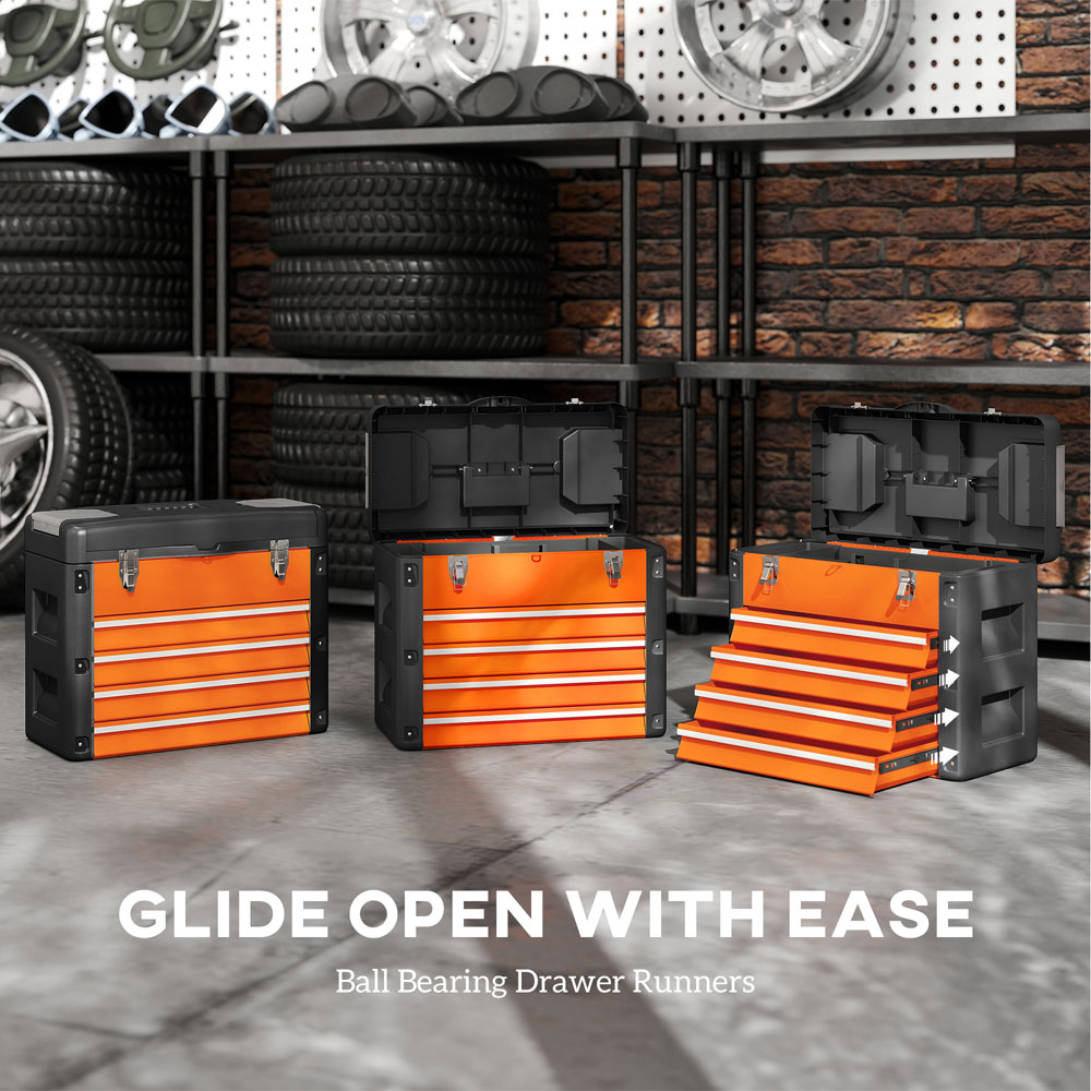 HOMCOM 4 Drawer Orange Steel Toolbox Image 7