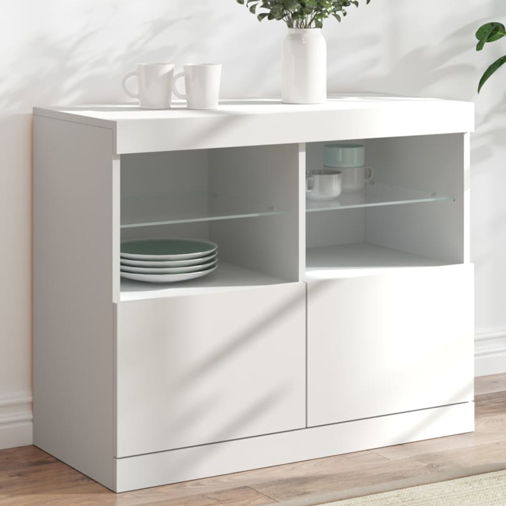 vidaXL 4 Door 4 Shelf White LED Sideboard Image 1